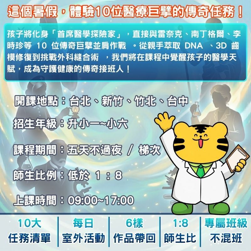 瀚宇教育HUHU 2026醫學夏令營：開課地點 (台北、新竹、竹北、台中)