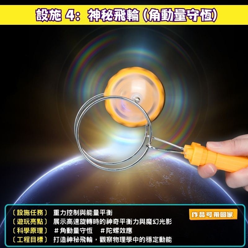 設施 4 神秘飛輪：角動量守恆與陀螺效應，國小生物理實驗科學營推薦