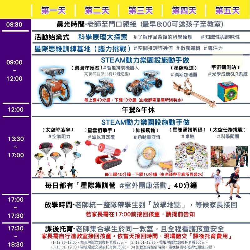 2026 瀚宇 STEAM 科學手作夏令營五日課程進度表